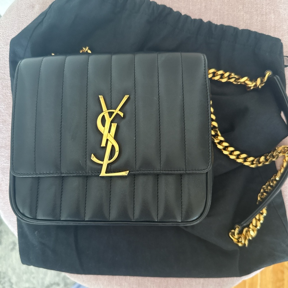 Yves Saint Laurent Black Crossbody Bag with Gold Chain